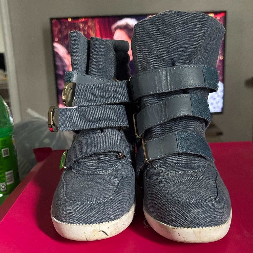 Shoe Dazzle Denim Ankle Boots with Straps